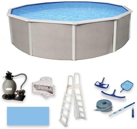 Blue Wave Belize 15-Feet Round 52-Inch Deep 6-Inch Top Rail Metal Wall Swimming Pool Package - Image 1