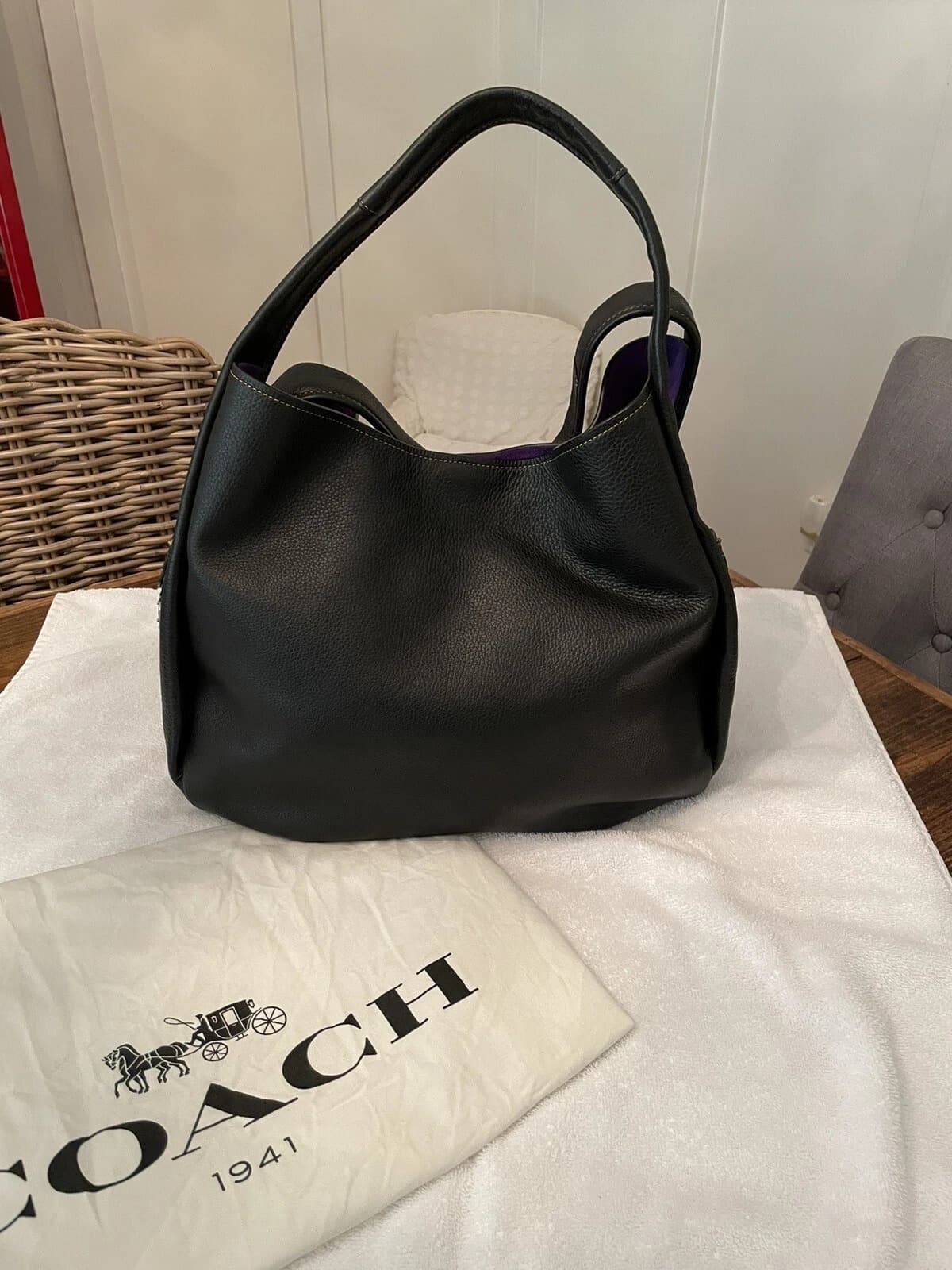 Auth Coach 1941 Blk Bandit Hobo 39 Tooled Tea Rose Shoulder Bag Perfect Cond - Image 1