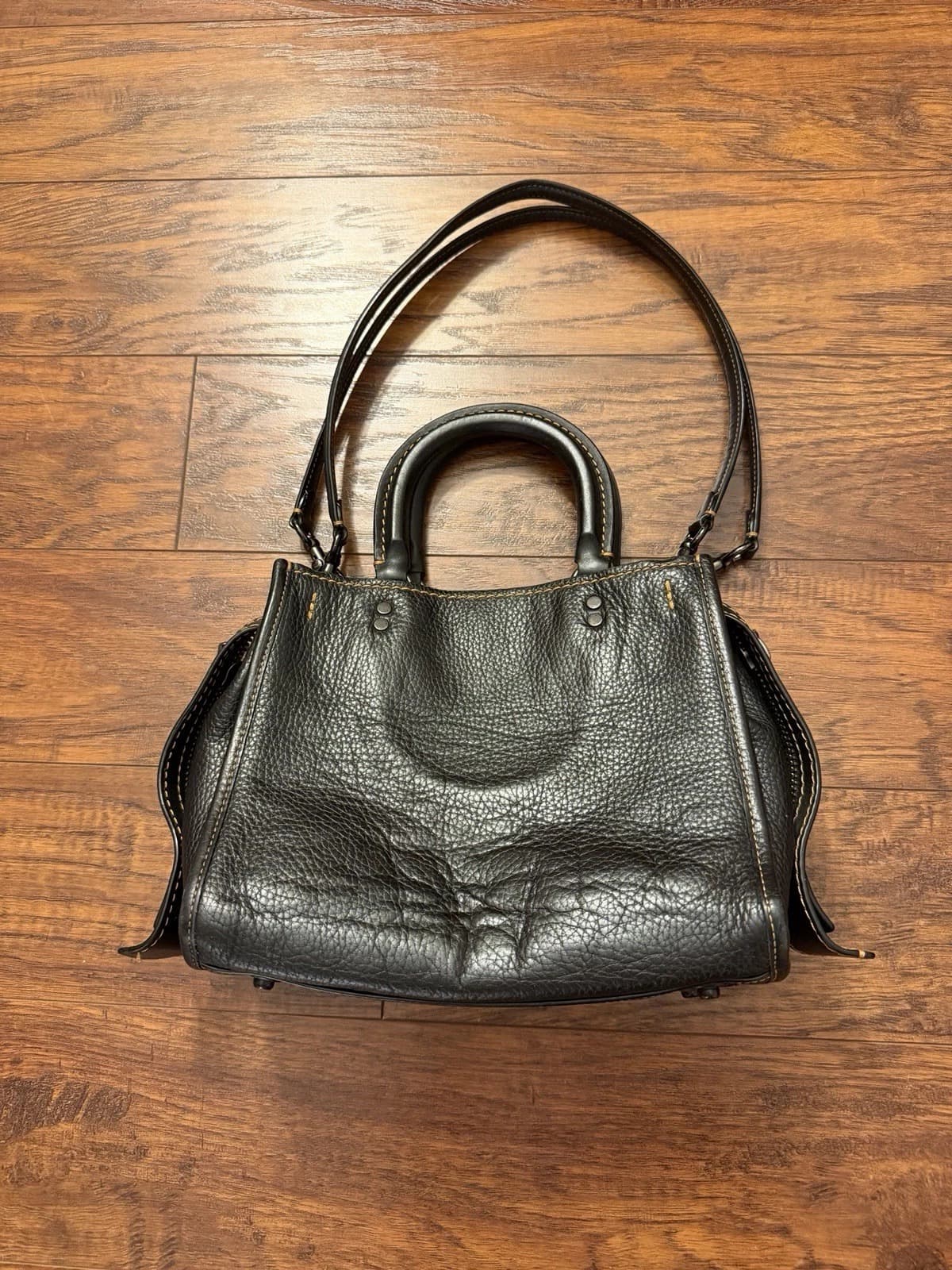 Coach Rogue 25 Black Pebbled Leather Handbag Tote Shoulder Pewter Black - Image 1