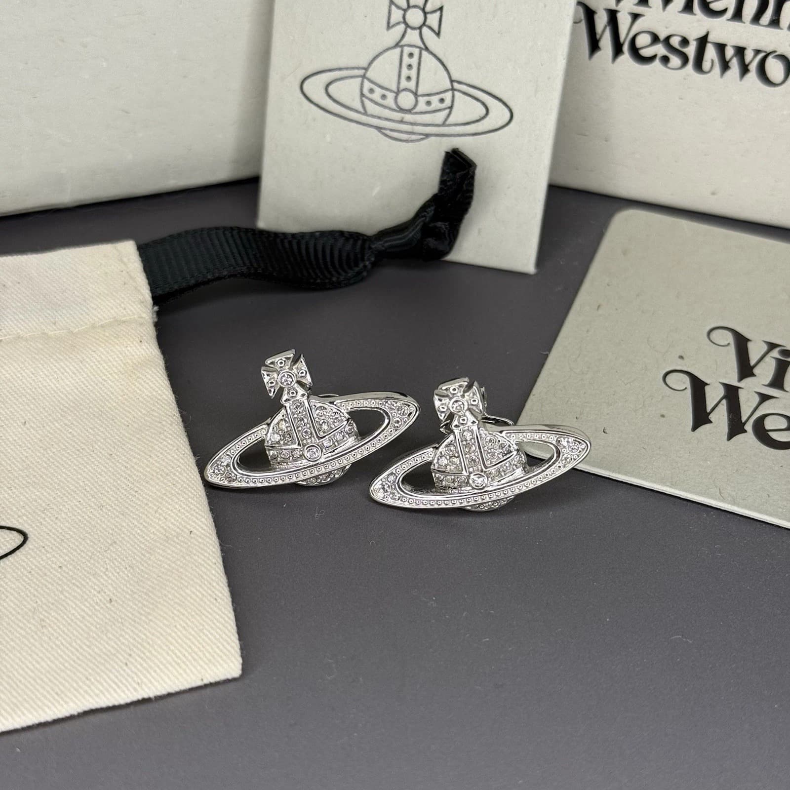 Vivienne Westwood Silver Original Mini Bas Relief Earrings WITH BOX - Image 1